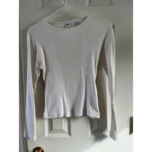 Vintage 1980's Girl's DKNY Long Sleeve White Ribbed Blouse Large NWOT DKNY Logo